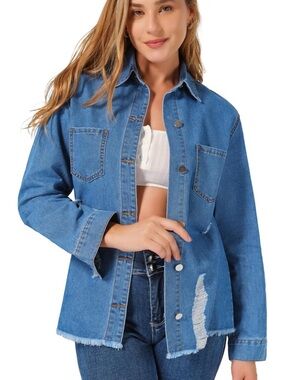 NWT roswear Women’s Blue Denim Button-Up Shirt Long Sleeve XL